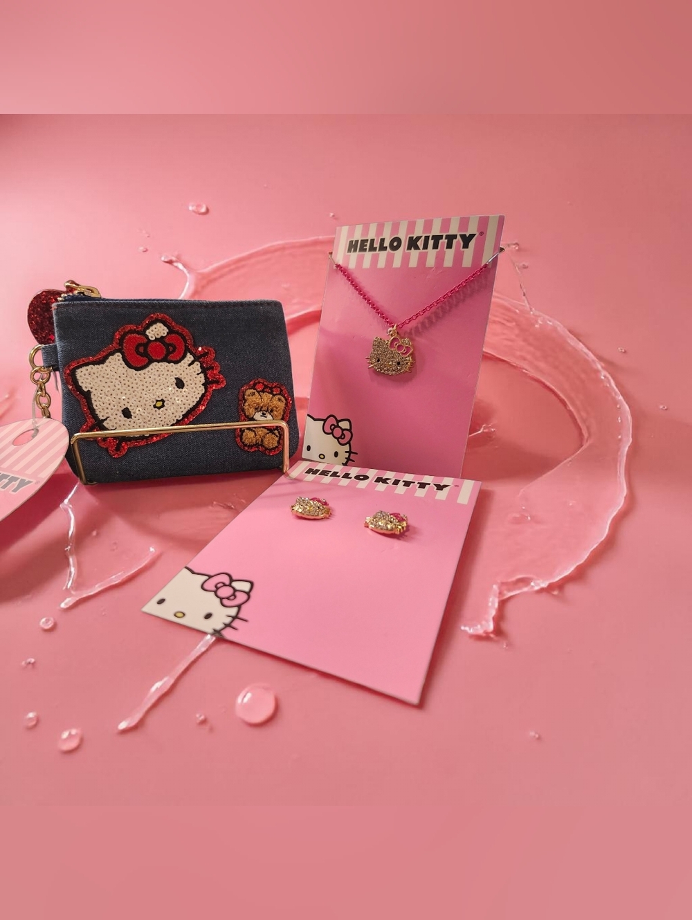 Hello Kitty Denim Wristlet and Jewelry Set